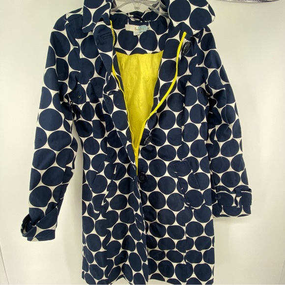 Boden Rainy Day Mac Sz 2 Navy White Yellow Polka Dot Jacket - Picture 9 of 12
